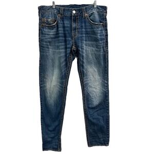 True Religion World Tour Section Skinny Jeans Mens 38x34 Blue Denim Cotton Y2K